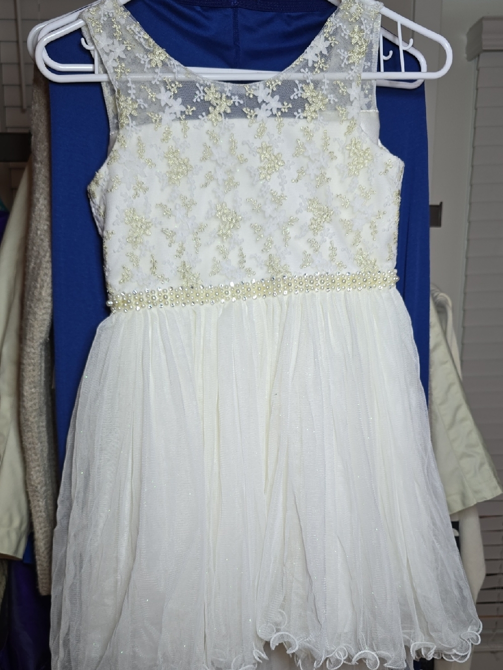 American Princess Ivory Lace Tulle Dress with Pearl Waistband